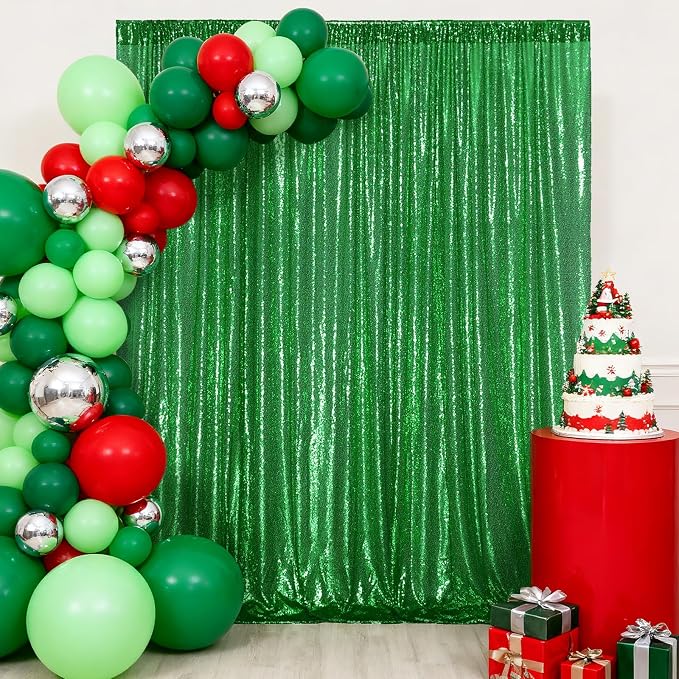 Poise3EHome Green Sequin Backdrop, 6FT x 8FT Sequin Photography Backdrop Curtain for Christmas St. Patrick's Day Party Decoration - Image 3