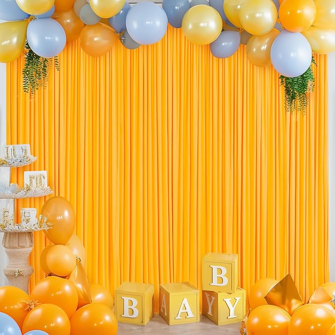 4 Panels Marigold Backdrop Curtain for Parties Wrinkle Free Photo Curtains Backdrop Drapes Fabric Decoration for Wedding Birthday Party Baby Shower 20ft(W) x 10ft(H) - Image 3