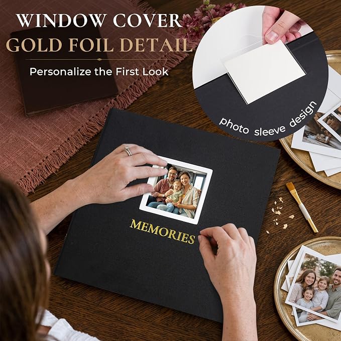 Vienrose Photo Album 4x6 1000 Photos Cover Window Black | Gold Foil Spine, Fabric Cover, Wedding Album, Family Baby Travel, Memory Book - Image 2