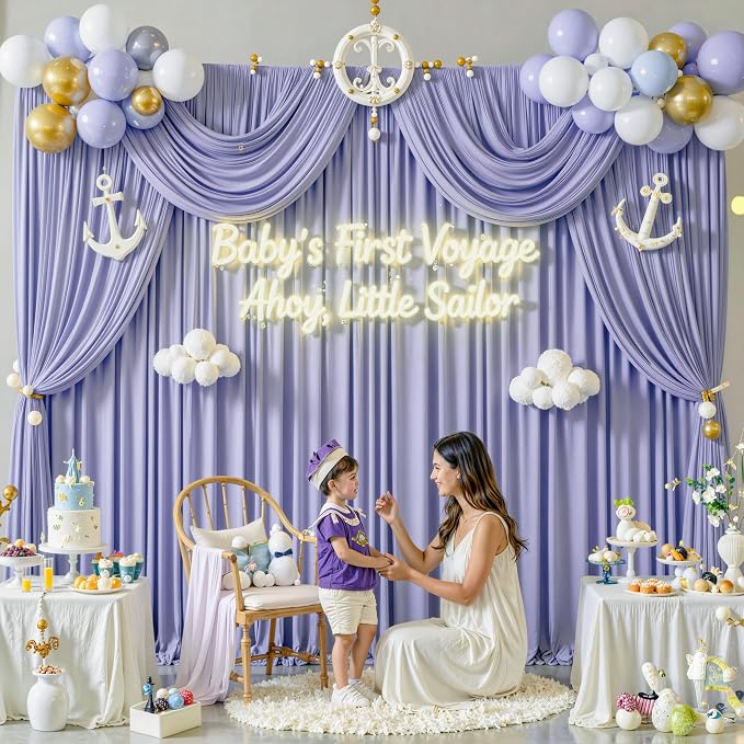 30 ft x 10 ft Wrinkle Free Lavender Backdrop Curtain for Parties, Polyester Light Purple Photo Backdrop Drapes 6 Panels 5x10ft for Baby Shower Photoshoot Wedding Birthday Party Photography Curtains - Image 8