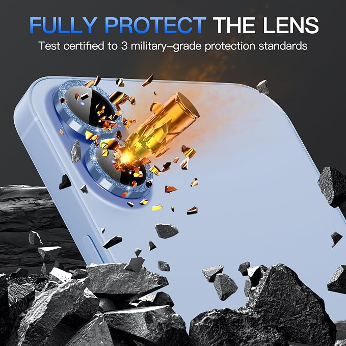 Suoman for iPhone 17 Camera Lens Protector, Blue | Bling Glitter, Independent Metal Crystal, Tempered Glass, Strong-Adhesion, Does not Affect Night Shots - Image 4