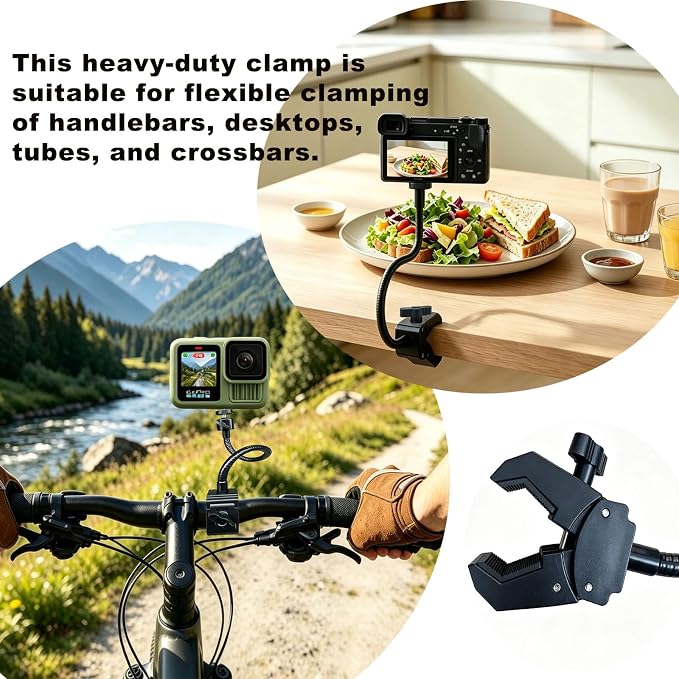 30cm Gooseneck Clamp Camera Mount with 1/4" Screw & 360° Ball Head | Flexible Clip Mount for Handlebar, Desk, Tube, Cross Bar – Compatible with GoPro, Ring, Google Nest, Wyze, Arlo - Image 7