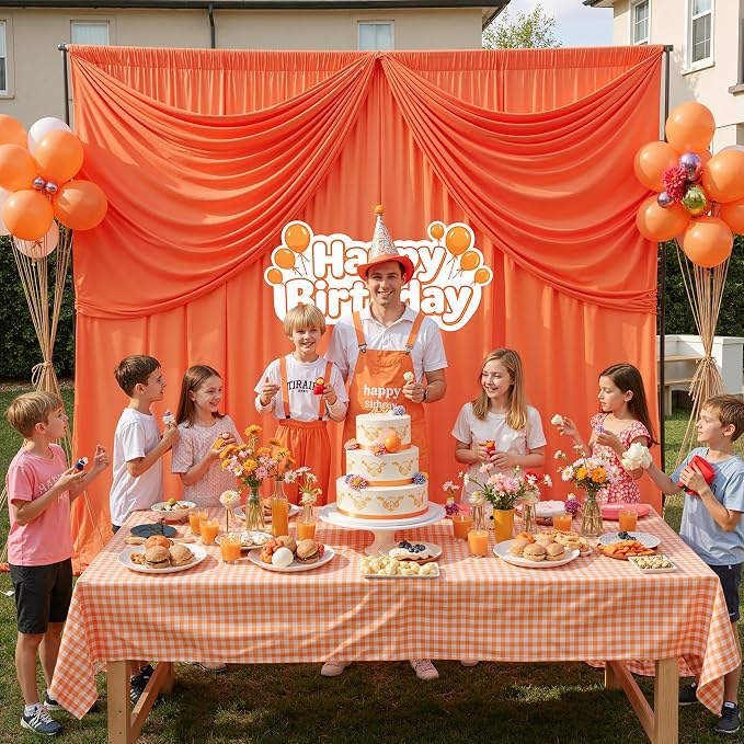 20 ft x 10 ft Wrinkle Free Orange Backdrop Curtain for Parties, 4 Panels 10ft Polyester Orange Photo Backdrop Drapes for Graduation Birthday Wedding Party Stage Curtains - Image 7