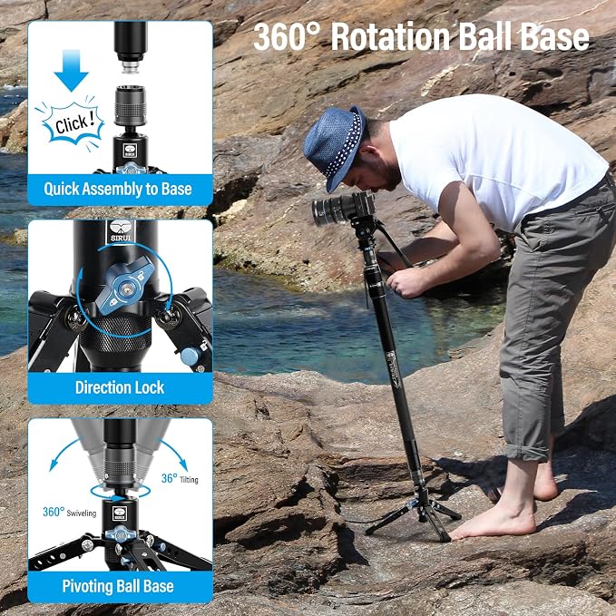 SIRUI SVM-145 Carbon Fiber Camera Monopod with Feet, 60.7" Professional Lightweight Travel Monopod with Fluid Video Head for DSLR Camera, One-Step Height Adjustment, Modular, Max Load 22lbs - Image 5