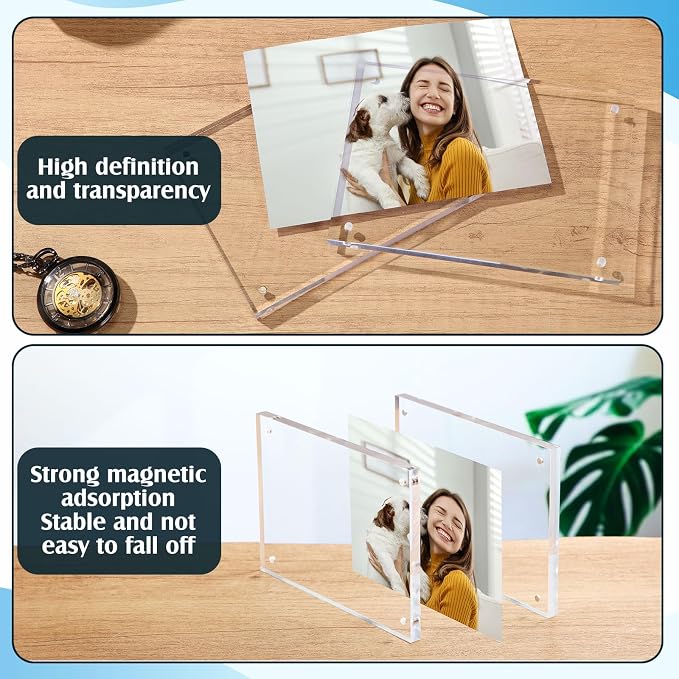 Kigley 6 Pcs 5 x 7 Inch Acrylic Picture Frames, Clear Acrylic Photo Business Card Frame Desktop Display Double Sided Wallet Size Frame Freestanding Frames for Film Photos Cards Stamp - Image 5