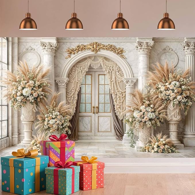 15X10ft European Retro Palace Backdrop Elegant Boho Flowers Photography Background Luxurious Dreamlike Wedding Bridal Shower Party Decoration Supplies Cake Table Photo Booth Studio Props - Image 7