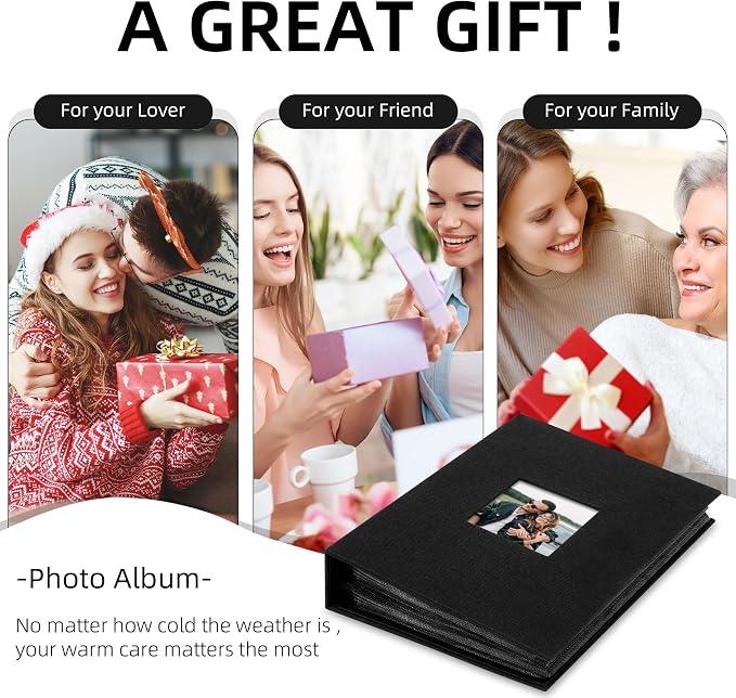 4x6 Slip In Photo Album Holds 200 Pockets Cloth Cover Black | DIY cover window, Acid free pages, PVC free pockets, Family Travel Wedding, Gift ready - Image 7