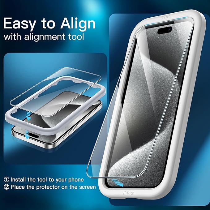 JETech Screen Protector for iPhone 15 Pro, 2+2 Pack | with Camera Lens Protector, HD Clear Tempered Glass, Anti-Scratch Protection, Easy Installation Tool - Image 5