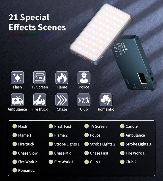 Selfie Light, 96 LED Phone Light with Metal Hotshoe & Clip, Rechargeable 2500K-8000K 360° Full Color 21 Scenes RGB Video Light for Phones, iPhone, Laptops, Cameras, Vlog, TikTok, Gifts for Women & Mom | CRI 96+ 2500K-8000K Rechargeable Full Color 21 Sc... - Image 6