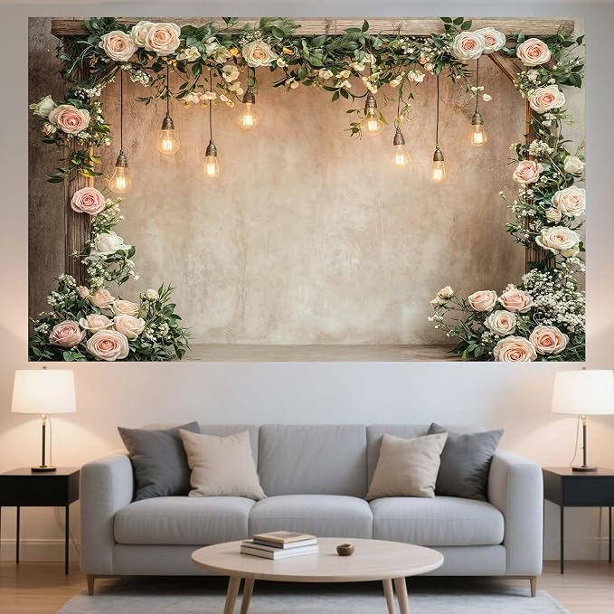 10x10ft Country Wedding Photography Backdrop Floral Rustic Roses Farmhouse Wooden Door Backdrop Pink Flower Birthday Baby Shower Wedding Bridal Party Banner Photo Booth Props Anniversary Background - Image 7