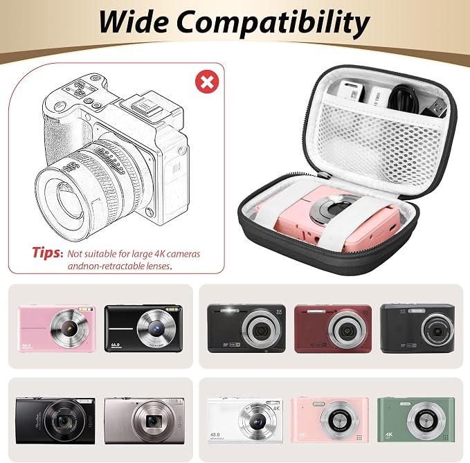 Digital Camera Case for KODAK PIXPRO FZ55/FZ45, Case Only, Black | Fits CAMKORY DC403 and Canon PowerShot ELPH 360 HS Compact Digital Cameras, Small Hard Shell Camera Pouch with Mesh Pocket - Image 3
