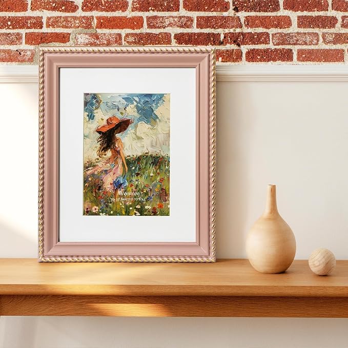 8x10 Picture Frame in Pink with Classic Rope Edge, Solid Wood with Real Glass, Display 8x10 Photos Matted to 5x7, Vertical and Horizontal Desk Tabletop or Wall Hanging - Image 8