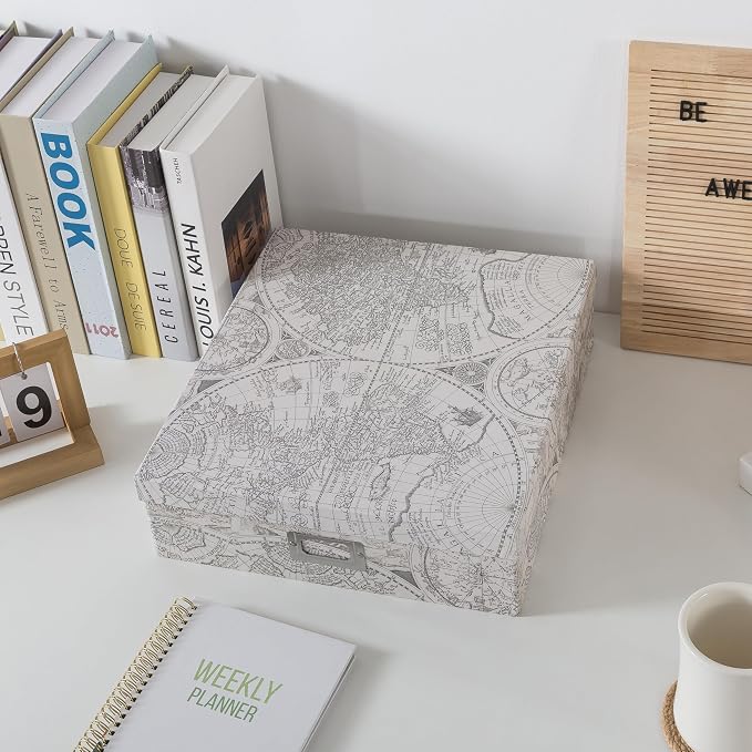 Soul & Lane - Travel Keepsake Storage Box, 14.8x13x3.7 In, Vintage Atlas | Large Scrapbook Memory Organizer with Lid for Photos, Letters and Memorabilia, Decorative Map Box for School Memories - Image 4