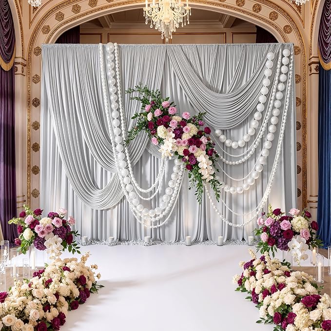 10ftx8ft Wrinkle Free Silver Backdrop Curtain for Parties, Thick Polyester Backdrop Drapes for Wedding Birthday Party Photography Background Baby Shower Decor - Image 3