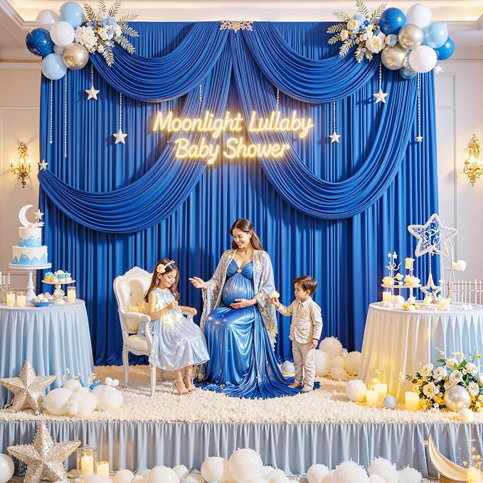 10ft x 10ft Wrinkle Free Royal Blue Backdrop Curtains for Party Stage Wedding Ceremony, Polyester Photography Backdrop Drapes Back Drop Cloth for Baby Shower,Rod Pocket Home Sliding Door Decoration by Outpain