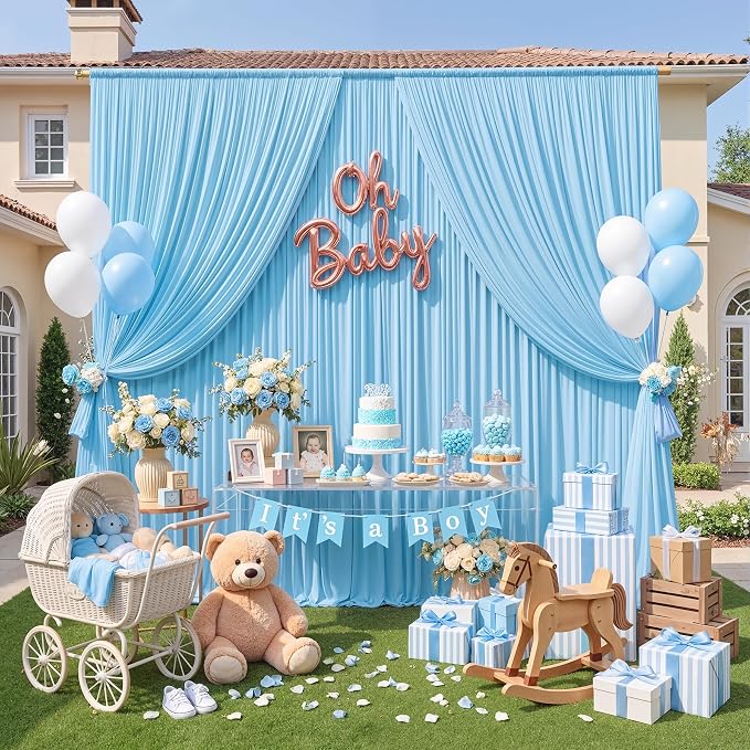 20ft x 10ft Baby Blue Backdrop Curtains for Parties, 4 Panels 5×10ft Soft Silky Polyester Photo Backdrop Drapes for Weddings Birthday Party Photography Baby Shower Home Decorations - Image 8