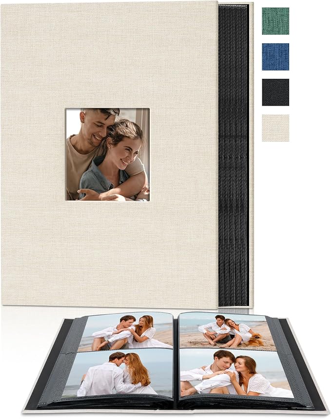 4x6 Slip In Photo Album Holds 200 Pockets Cloth Cover Beige | DIY cover window, Acid free pages, PVC free pockets, Family Travel Wedding, Gift ready by Remowith