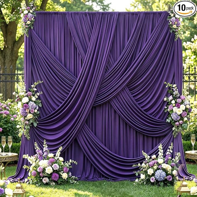 50x12 ft Deep Purple Backdrop Curtains for Weddings, Birthdays and Photos | 10 Panels 5x12 ft, Wrinkle-Free Polyester Drapes, Washable, Ironable, 4 in Rod Pocket for Baby Showers Photography Background by PartyVillage