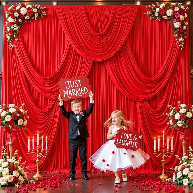 10 Panels Red Backdrop Curtain for Parties Wedding Wrinkle Free Red Photo Curtains Backdrop Drapes Fabric Decoration for Christmas Birthday Party Baby Shower 50ft(W) x 10ft(H) - Image 9