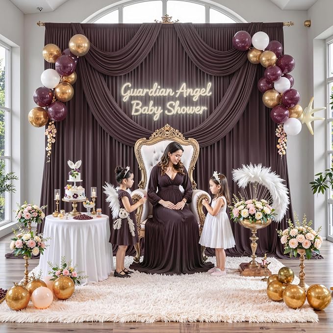 20 ft x 10 ft Wrinkle Free Brown Backdrop Curtain for Parties, Wedding Brown Photo Backdrop Drapes, Fabric 4 Panels 5ft x 10ft for Baby Shower Photoshoot Engagement Birthday Photography Background - Image 3