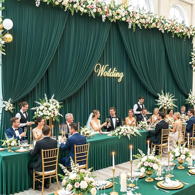 10 Panels Hunter Green Backdrop Curtains for Wedding Party Wrinkle Free Backdrops Curtain Drapes Fabric Decorations Photo Back Drop Cloth for Baby Shower Photography Stage Reception 50ft(W) x 12ft(H) - Image 4