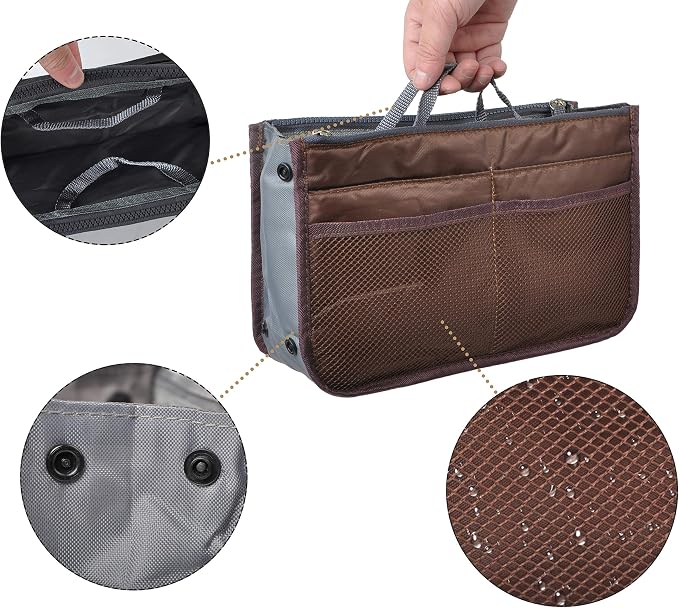 Vercord Purse Organizer Insert for Handbags Bag Organizers Inside Tote Pocketbook Women Nurse Nylon 13 Pockets Coffee Large - Image 5