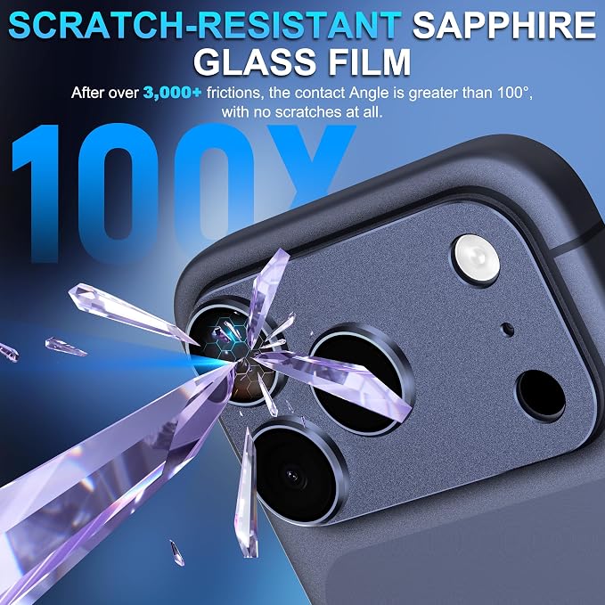 Suoman for iPhone 17 Pro Max Camera Lens Protector -Dark Blue | [All-in-one Frosted] [Strong-Adhesion] Metal Frame Tempered Glass Camera Lens Cover - Image 3