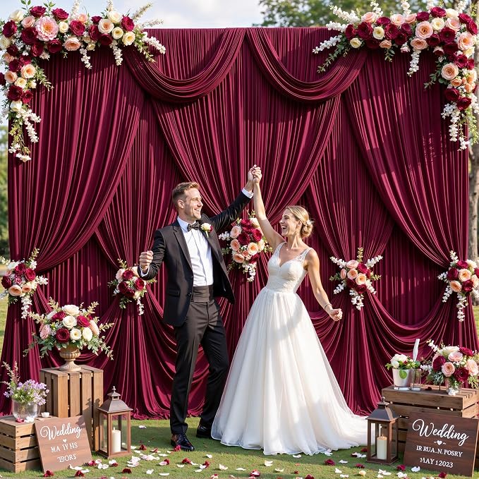 8 Panels Burgundy Backdrop Curtain for Wedding Parties Wrinkle Free Maroon Photo Curtains Backdrop Drapes Fabric Decoration for Birthday Bridal Shower Ceremony 40ft(W) x 10ft(H) - Image 2