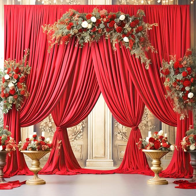 8 Panels Red Backdrop Curtains for Wedding Party Wrinkle Free Backdrops Curtain Drapes Fabric Decorations Photo Back Drop Cloth for Baby Shower Photography Stage Reception 40ft(W) x 12ft(H) - Image 4