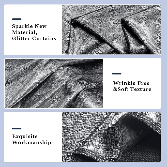 Outpain Thick 20 ft x 10 ft Black Silver Sequin Backdrop Curtain for Parties, Wrinkle Free Glitter Photo Backdrop Drapes 4 Panels 5x10ft Black Silver Back Drop Cloth for Wedding Photography Background - Image 2