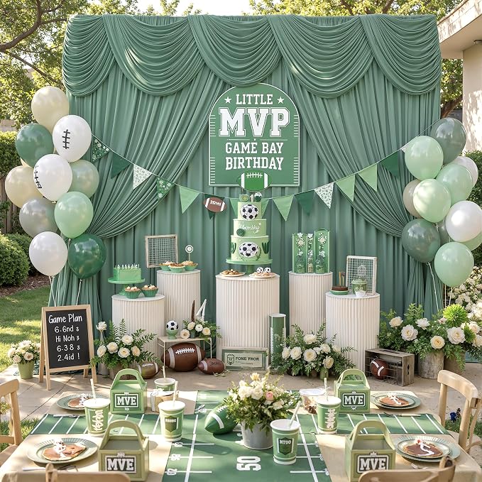 50ftx10ft Wrinkle Free Sage Green Backdrop Curtains for Parties, Polyester Green Photo Backdrop Drapes 10 Panels 5x10ft for Wedding Birthday Baby Shower Photography Background - Image 5