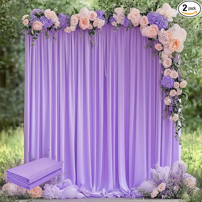 Lavender Purple Backdrop Curtain Drapes for Parties, 2Pack 10x8FT | Wrinkle Free Polyester Curtain Backdrop Draping Fabric for Backdrop Photoshoot Birthday Party Background,4 Panel 5x8FT by Wokceer