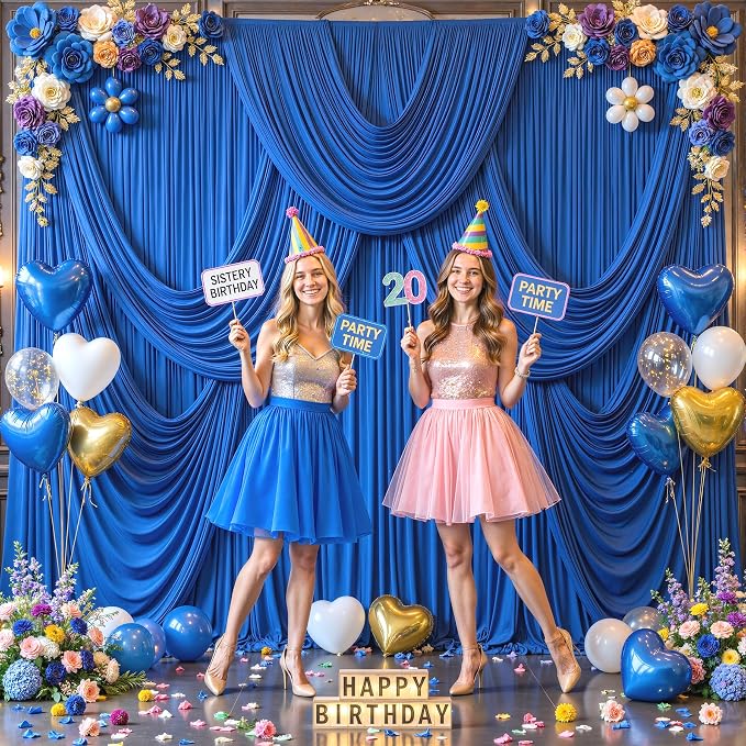 8 Panels Royal Blue Backdrop Curtain for Wedding Parties Wrinkle Free Blue Photo Curtains Backdrop Drapes Fabric Decoration for Birthday Party Baby Shower 40ft(W) x 10ft(H) - Image 8