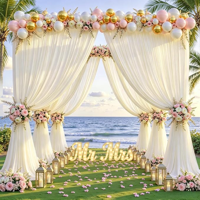 8ftx10ft Wrinkle Free Beige Backdrop Curtain - 10 Feet Photography Backdrop Drapes, Silky Polyester Back Drop Cloth for Wedding Baby Shower Balloon Arch Background - Image 4