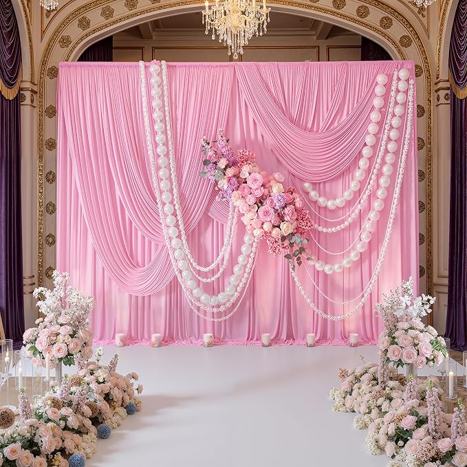 10ft x 10ft Wrinkle Free Pink Backdrop Curtains for Parties, Polyester Baby Pink Backdrop Drapes 2 Panels 5x10ft for Wedding Girl Birthday Party Photography Background - Image 3