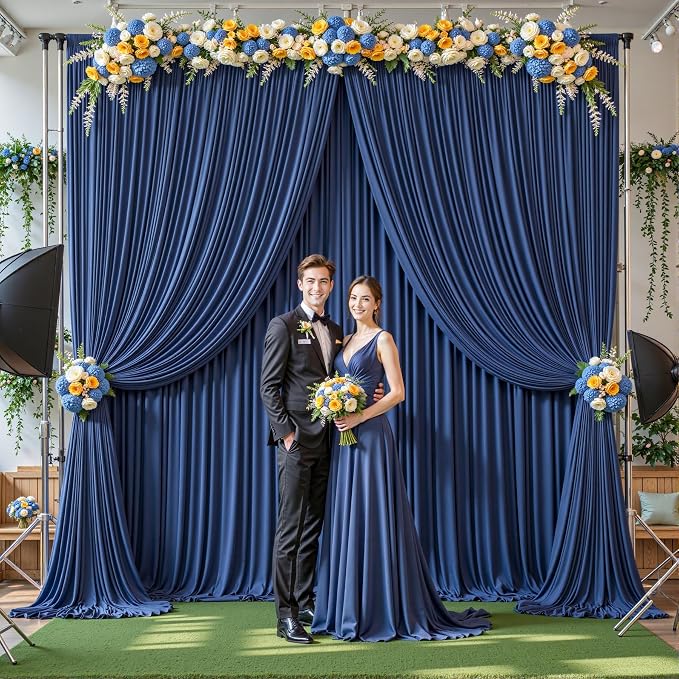 8ftx10ft Wrinkle Free Navy Blue Backdrop Curtain - 10 Feet Photography Backdrop Drapes, Silky Polyester Back Drop Cloth for Wedding Baby Shower Balloon Arch Background - Image 8