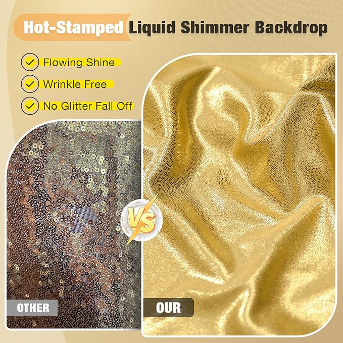 10x10FT Gold Sequin Backdrop Curtain for Party - 2 Panels 5x10FT Wrinkle-Free Shimmer Drapes for Birthday, Wedding, Christmas, Decorations & Photography - Image 2