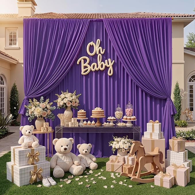 30ft x 10ft Wrinkle Free Purple Backdrop Curtains for Parties, 6 Panels 5ftx10ft Polyester Backdrop Drapes for Mermaid Birthday Photography Background Parties - Image 7