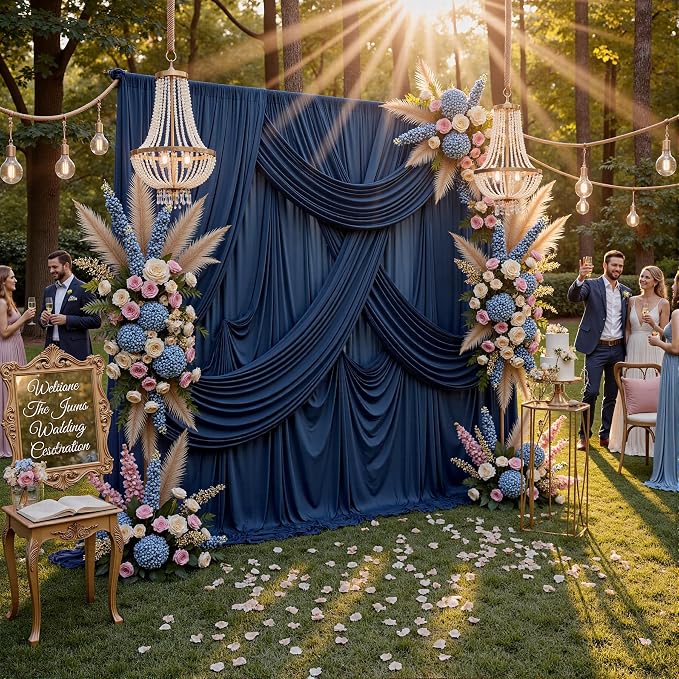 10ft x 10ft Wrinkle Free Navy Blue Backdrop Curtains Panels, 2 Panels 5x10ft Silky Polyester Photo Backdrop Drapes for Birthday Wedding Party Graduation Photography Background - Image 7