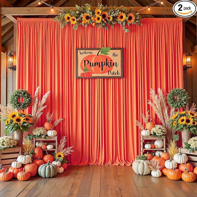 10ftx10ft Wrinkle Free Orange Backdrop Curtains for Parties, Silky Polyester Photo Backdrop Drapes 2 Panels 5x10ft Back Drop Cloth for Wedding Birthday Baby Shower Photography Background by ENJOYYOURPARTY