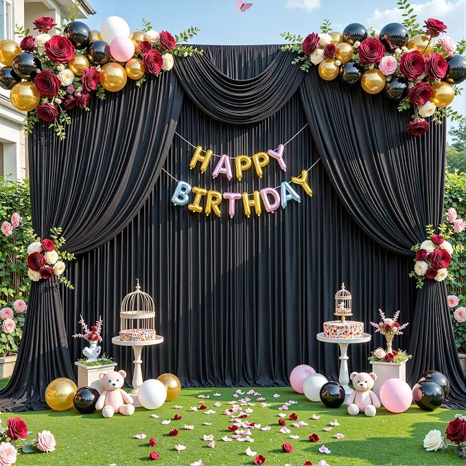 10 Panels Black Backdrop Curtain for Parties Wrinkle Free Black Photo Curtains Backdrop Drapes Fabric Decoration for Birthday Party Wedding 50ft(W) x 10ft(H) - Image 8
