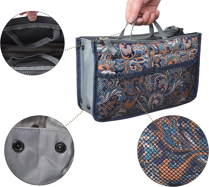 Vercord Purse Organizer Insert for Handbags Bag Organizers Inside Tote Pocketbook Women Nurse Nylon 13 Pockets Splash Wave Medium - Image 4