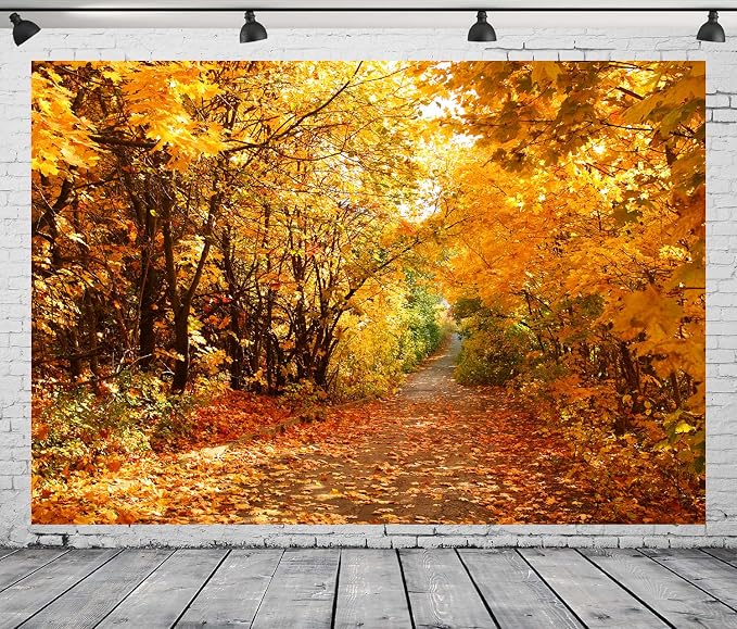 7x5 FT Fall Leaves Forest Autumn Backdrop Wedding Party Park Bridal Shower Theme Background for Photography YouTube Outdoor Travel Family Birthday Photo Props, Clear - Image 3