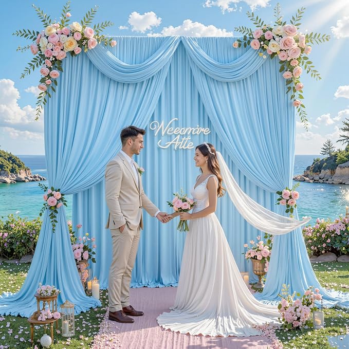 20 ft x 10 ft Wrinkle Free Baby Blue Backdrop Curtains for Parties, 4 Panels 5 ft x 10 ft Polyester Light Blue Photo Backdrop Curtain Drapes for Birthday Wedding Party Baby Shower Photography - Image 8