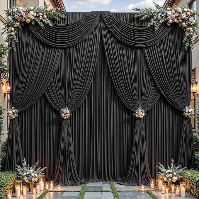 16ftx10ft Wrinkle Free Black Backdrop Curtain - 10 Feet Photography Backdrop Drapes, Silky Polyester Back Drop Cloth for Wedding Baby Shower Balloon Arch Background - Image 8