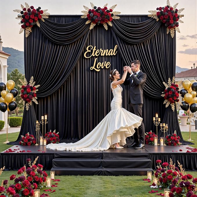 20 ft x 10 ft Wrinkle Free Black Backdrop Curtain for Parties, 4 Panels 10ft Polyester Black Photo Backdrop Drapes for Graduation Birthday Wedding Party Stage Curtains - Image 3