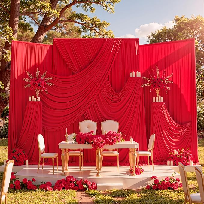 10x10ft Wrinkle Free Red Backdrop Curtains for Parties, 2 Panels 5x10ft Silky Polyester Photo Backdrop Drapes Back Drop Cloth Drapery for Wedding Birthday Photography Background Decor - Image 3