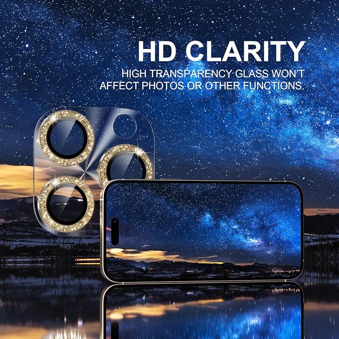 Choiche for iPhone 16 Pro/iPhone 16 Pro Max Camera Lens Protector | Bling Camera Cover with 9H Tempered Glass Lens Screen Protector Metal Ring Decoration Accessories (Clear-Titanium Desert) - Image 5