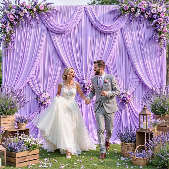 8 Panels Lavender Backdrop Curtain for Parties Wedding Wrinkle Free Light Purple Photo Curtains Backdrop Drapes Fabric Decoration for Baby Shower Photoshoot 40ft(W) x 10ft(H) - Image 4