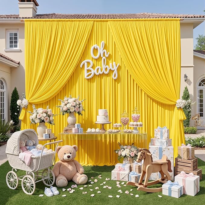 10ft x 10ft Wrinkle Free Yellow Backdrop Curtain for Parties, Polyester Photo Backdrop Drapes 2 Panels 5x10ft for Wedding Birthday Photography Background Baby Shower Decor - Image 8